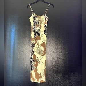 Manuhealii Cream and Brown Floral Maxi Dress
